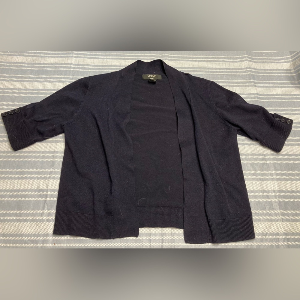 Verve Ami navy blue, short sleeve open cardigan.